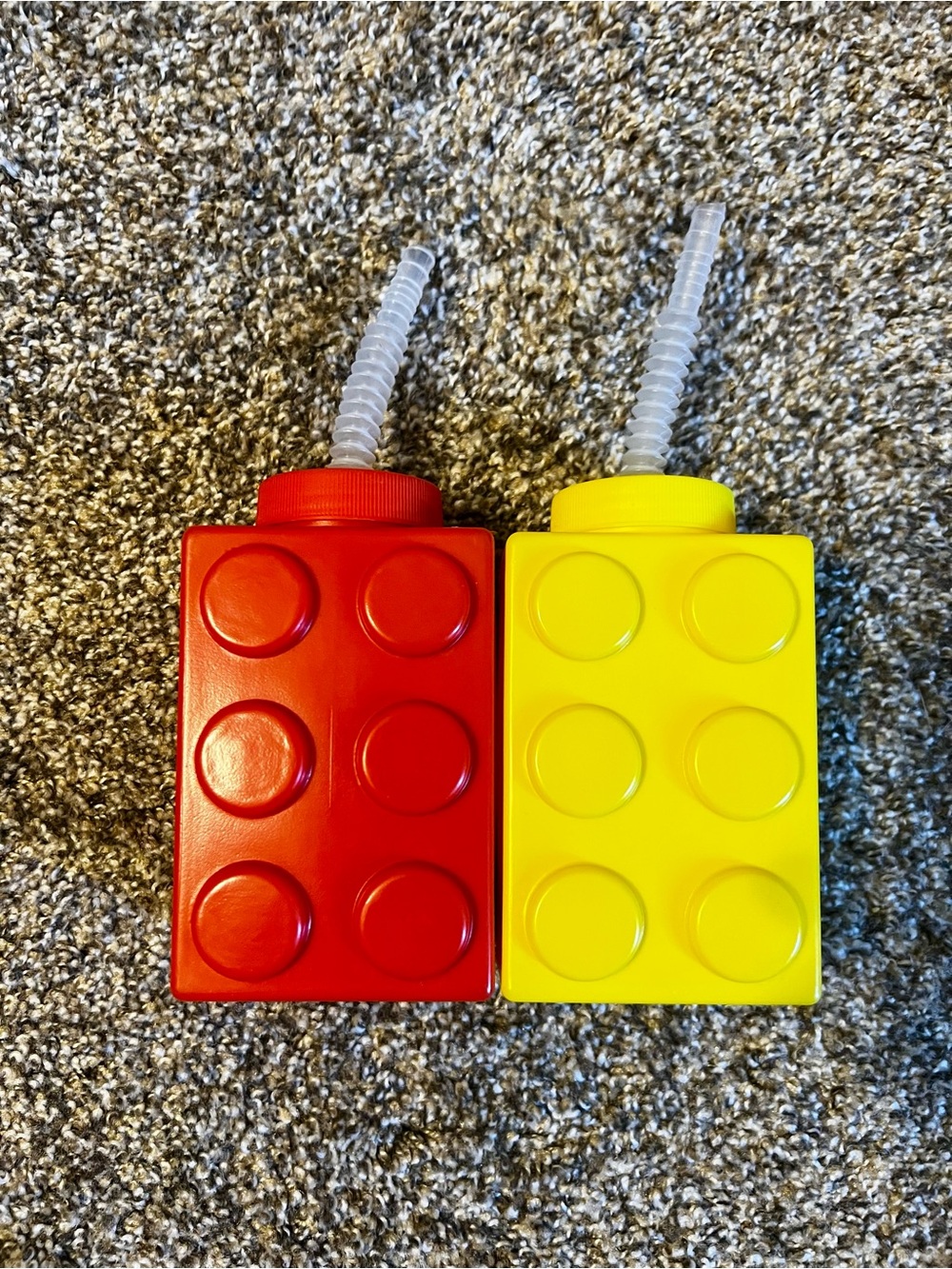 Red and Yellow Lego Brick Building Block Straw Cups